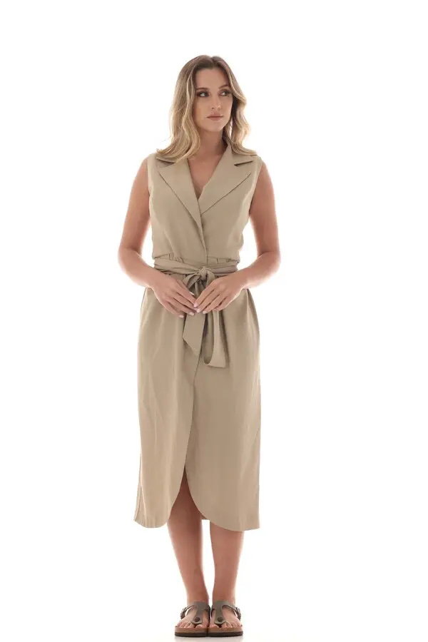  linen sleeveless wrap dress