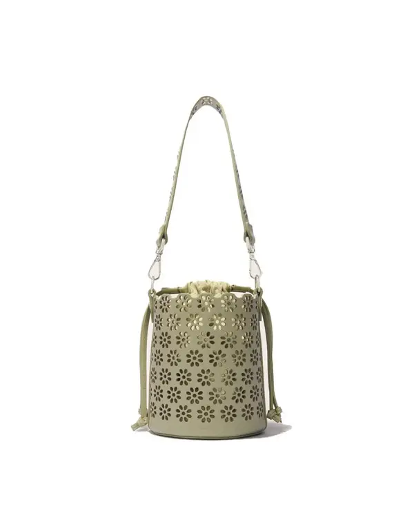 Perforated leather bucket bag