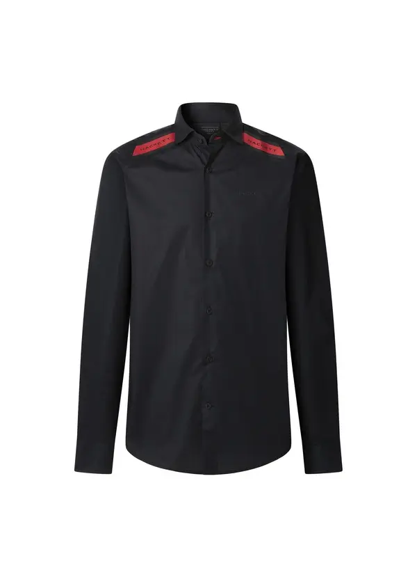 Button-Up Shirt with Red Shoulder Detail
