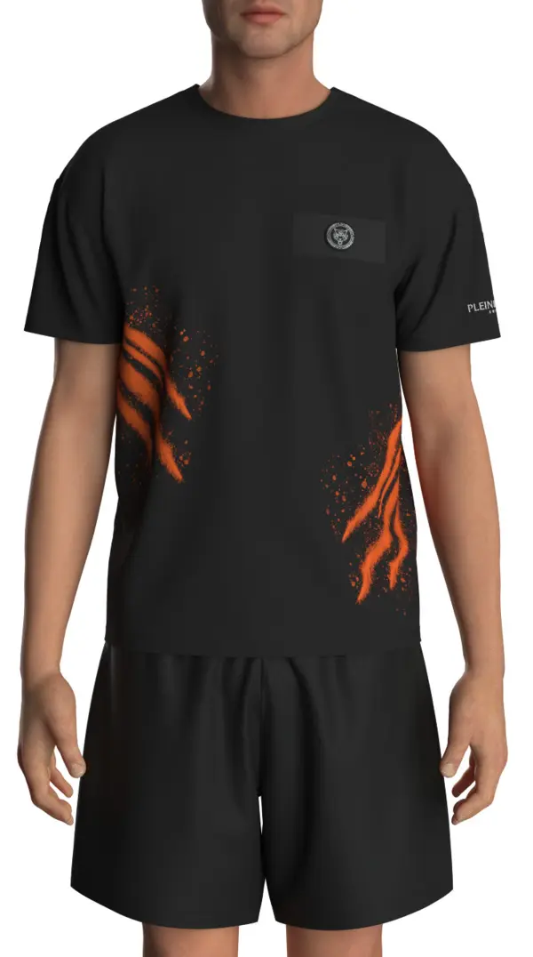 Short Sleeve T-shirt with Splatter Design and Logo Patch