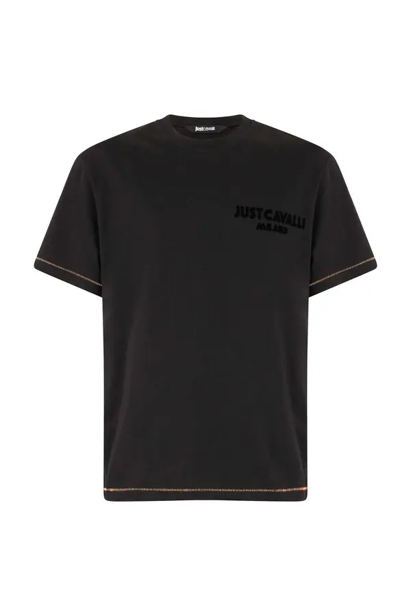 Short Sleeve T-Shirt With JC Monogram And Contrasting Topstitching