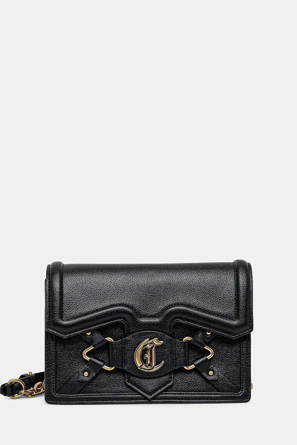 Leather Crossbody Bag with Embellished Flap and Gold-Tone Logo