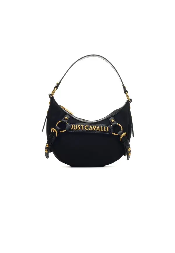 Hobo Shoulder Bag with Gold-Tone Hardware and Logo Plaque
