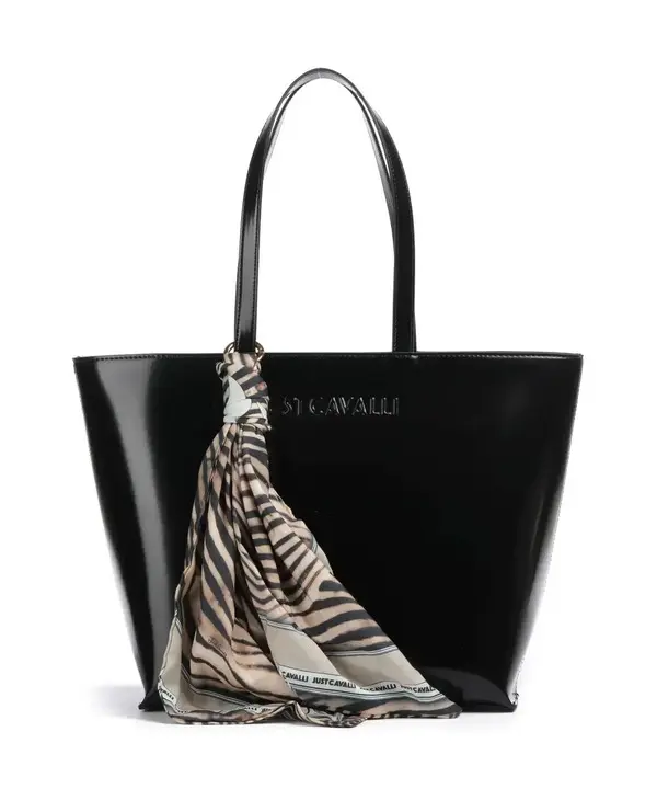 Patent Shopper Tote Bag with Detachable Animal Print Scarf