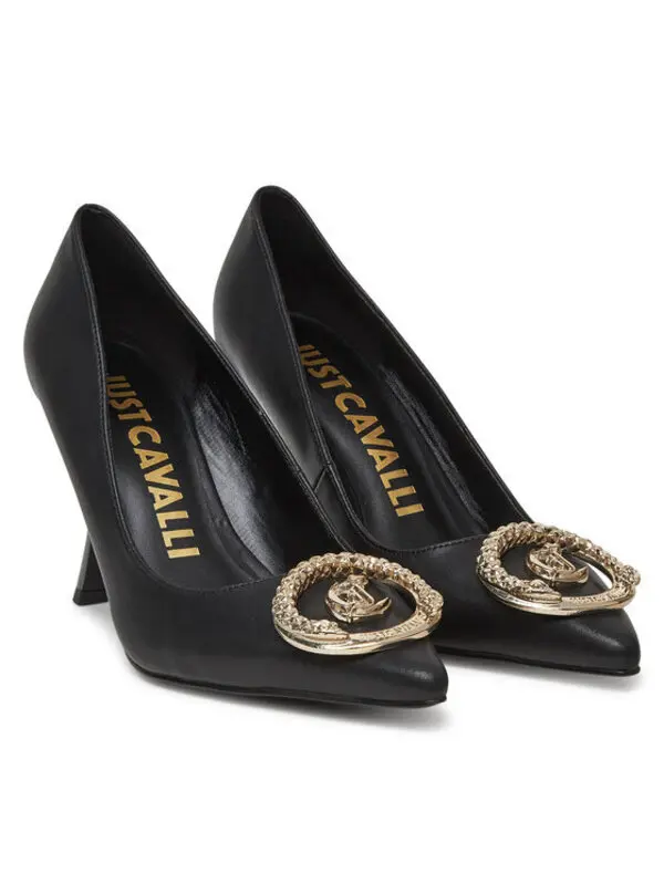 Leather Pointed-Toe Pumps with Snake Buckle Detail