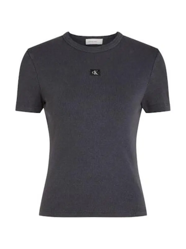 Washed Woven Label Rib Fit T-Shirt
