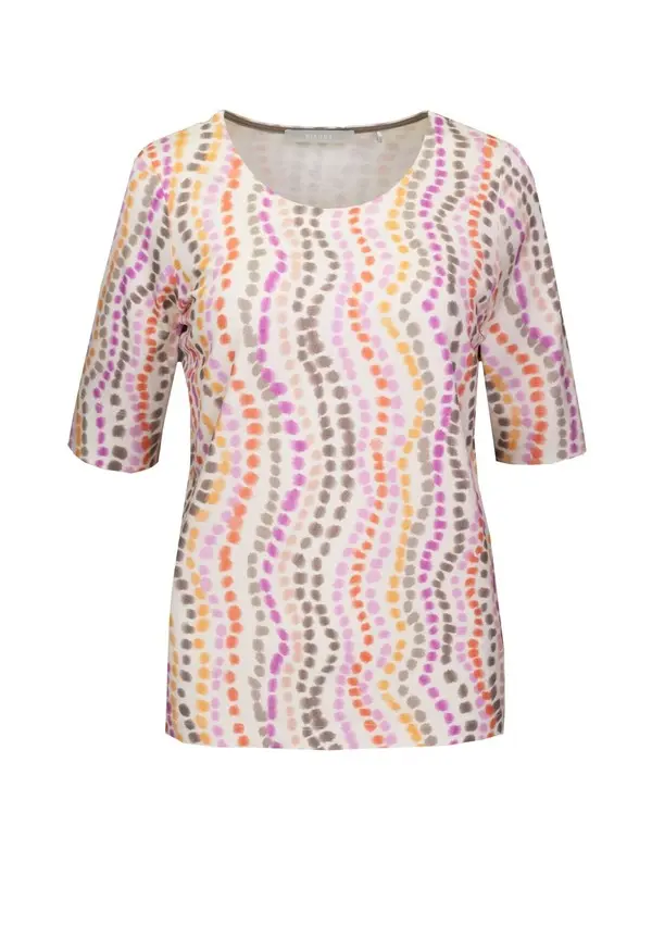 Multicolor Dotted Print T-Shirt with Elbow Sleeves
