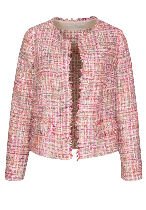 Multi-Tonal Tweed Jacket with Fringe Trim