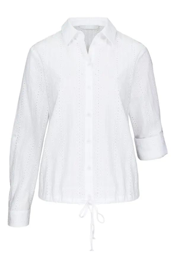 Adela Long Sleeve Eyelet Detail Blouse with Drawstring Hem
