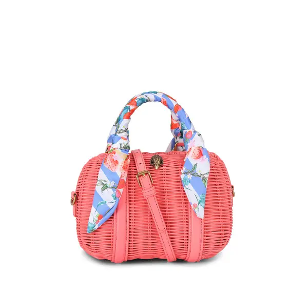Woven Handbag with Floral Scarf