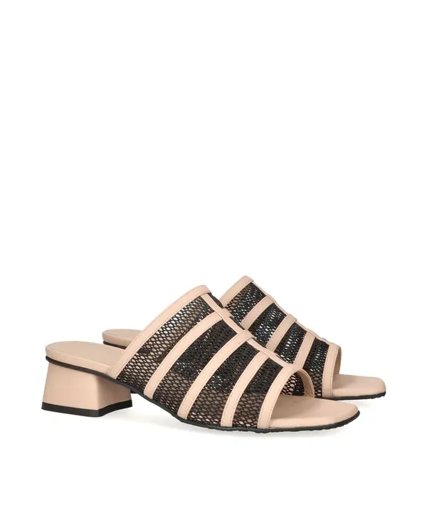 Mesh Block Heel Mules