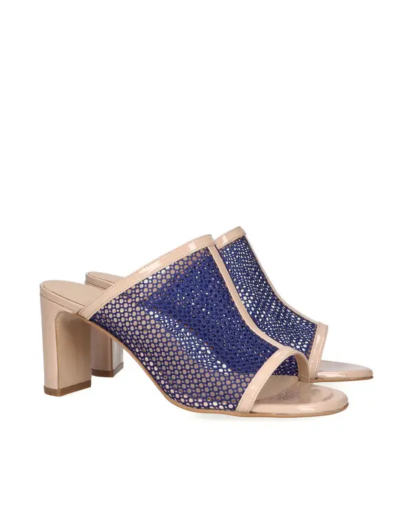 Open-Toe Mesh Block Heel Mules
