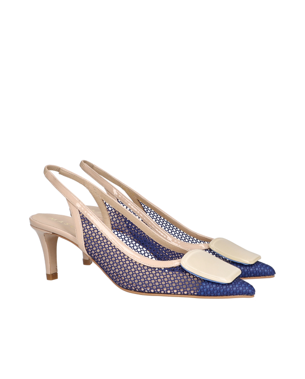 Mesh Slingback Heels with Buckle Detail