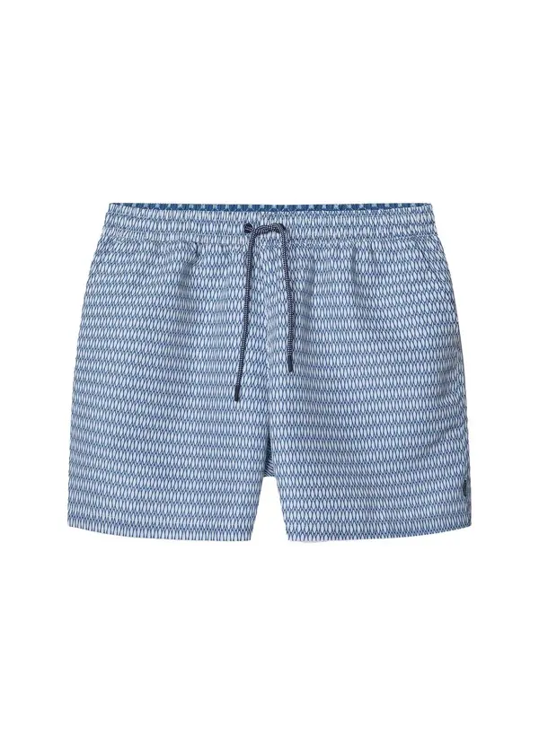 Line Fish Print Swim Trunks