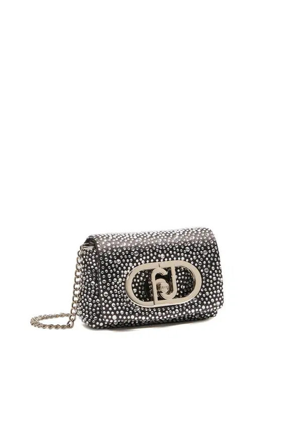 Sparkly Silver Crossbody Bag with Chain Strap and Embellished Logo
