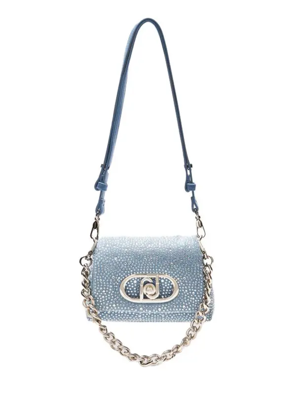 Small denim LaPuffy Crossbody bag with rhinestones                         