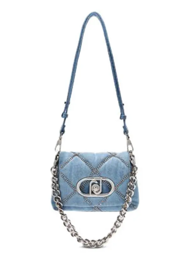 Small denim LaPuffy Crossbody bag with chain detailing                         