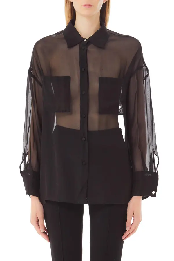 Sheer Organza Blouse with Pocket Detail