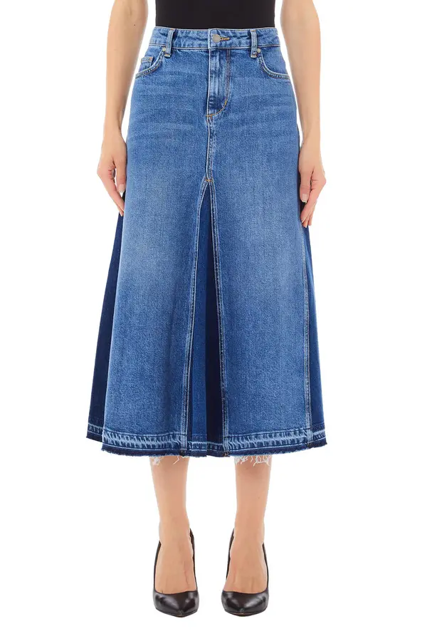 Contrasting Insert Denim Skirt