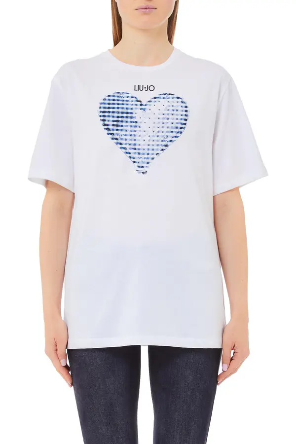 Rhinestone Heart Print T-Shirt