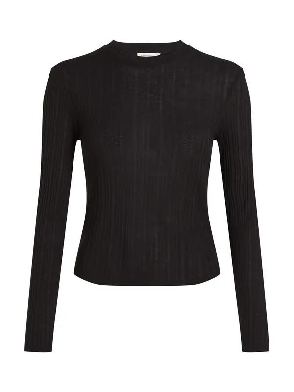 Slim Semi Sheer Ribbed Long Sleeve Top
