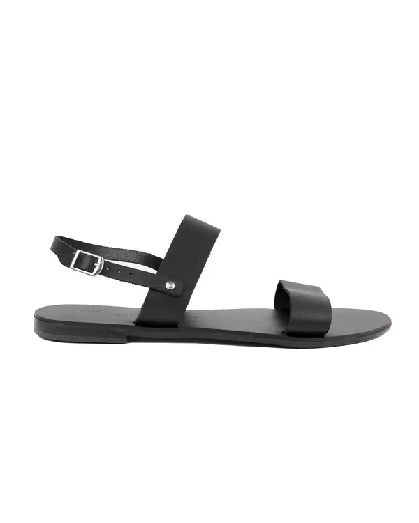 Leather Two-Strap Flat Sandals