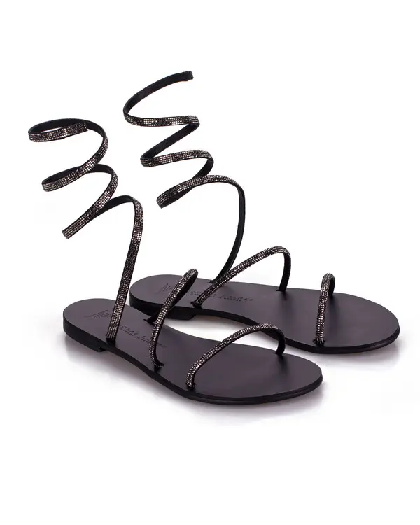 Rhinestone Embellished Spiral Gladiator Sandals