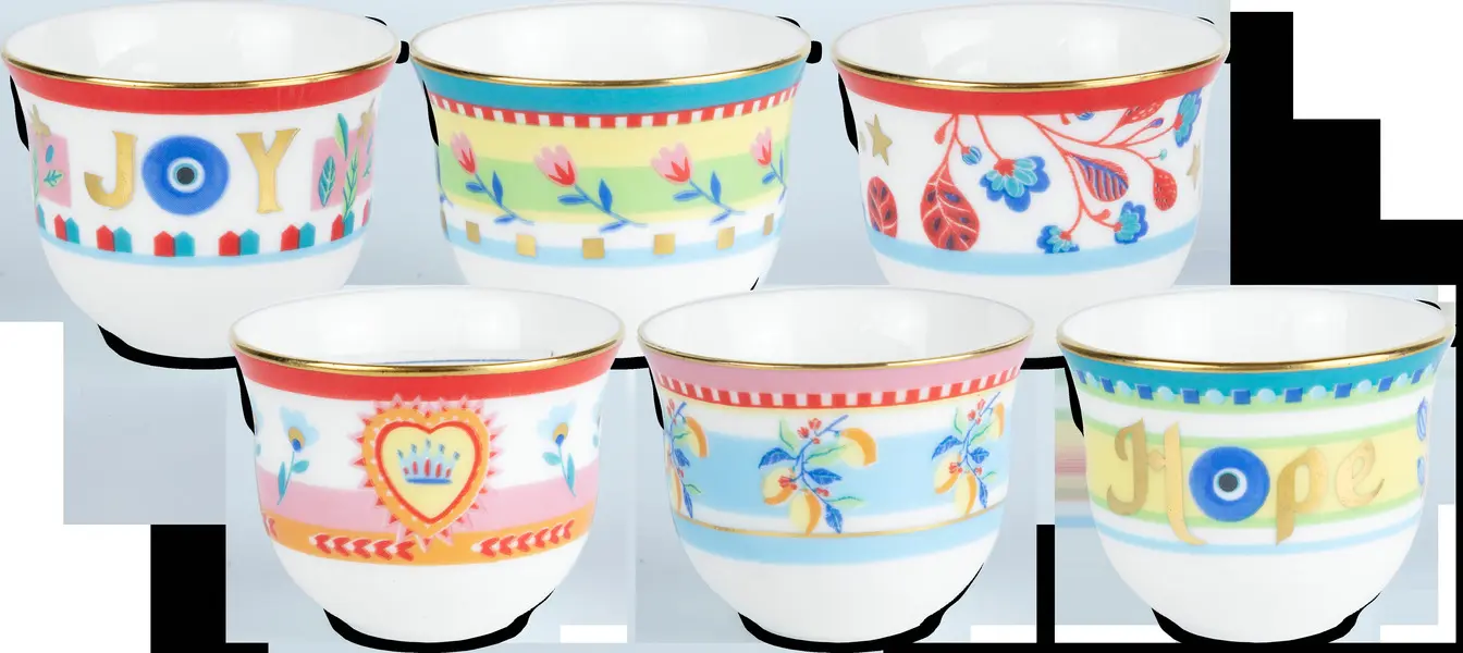 Set of 6 Arabic Cups, Mamma Mia, Diameter 6 cm, Height 5 cm