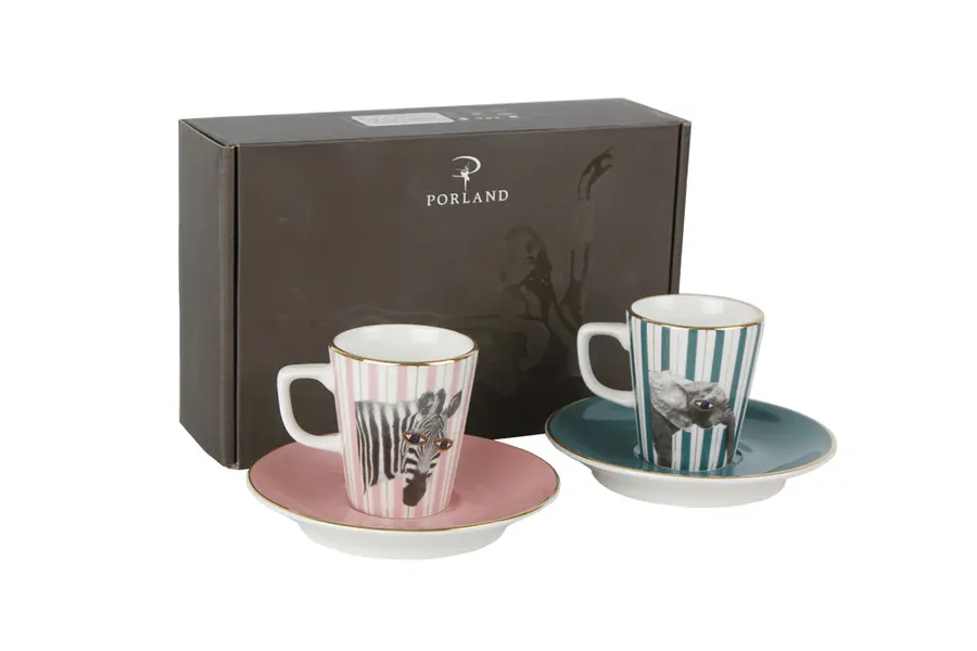 Wild Life Zebra-Elephant Coffee Set for 2