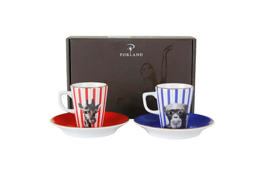 Wild Life Monkey-Giraffe Coffee Set for 2