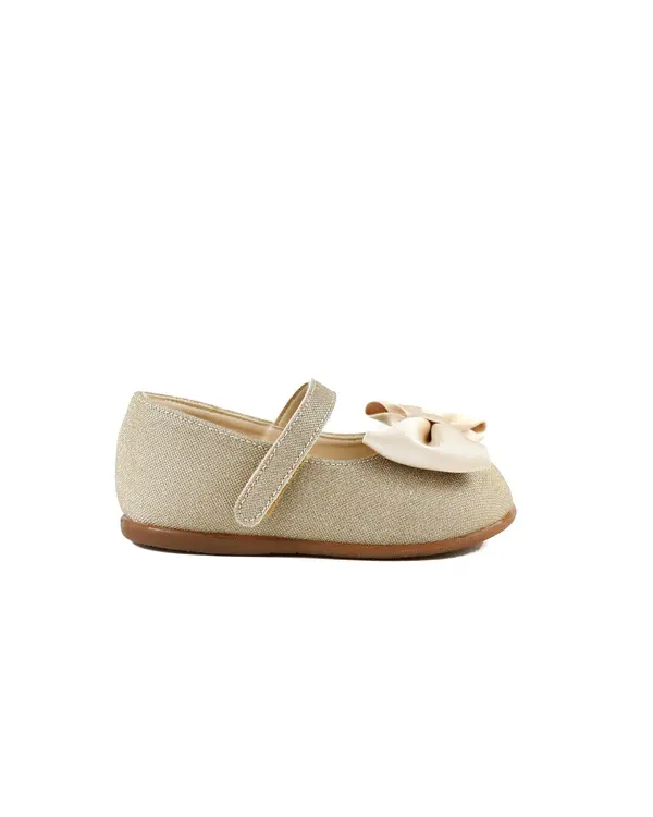 HANDMADE BOW EMBELLISHED METALICC FABRIC BALLERINAS