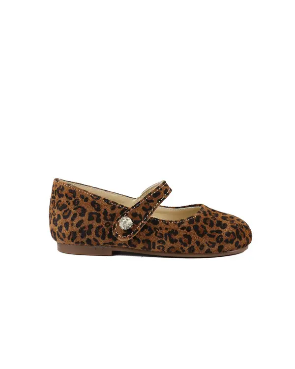 CRYSTAL BUTTON EMBELLISHED SINGLE STRAP PINTED LEATHER BALLERINAS