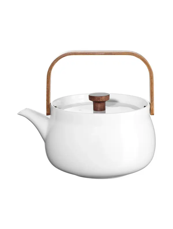 teapot with wooden handle - white