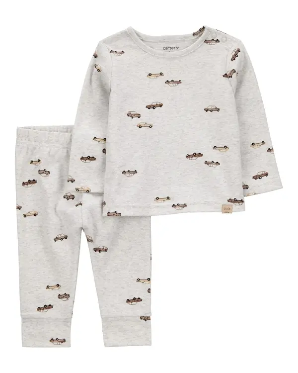 2-Piece Car Print Long-Sleeve Tee & Pant Set