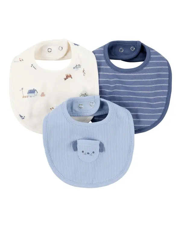 3-Pack Dog Bibs - Blue/Ivory