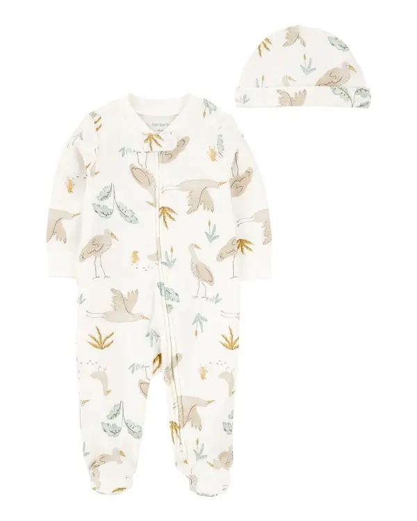 2-Piece 2-Way Zip Sleep & Play & Headwrap Set - Ivory