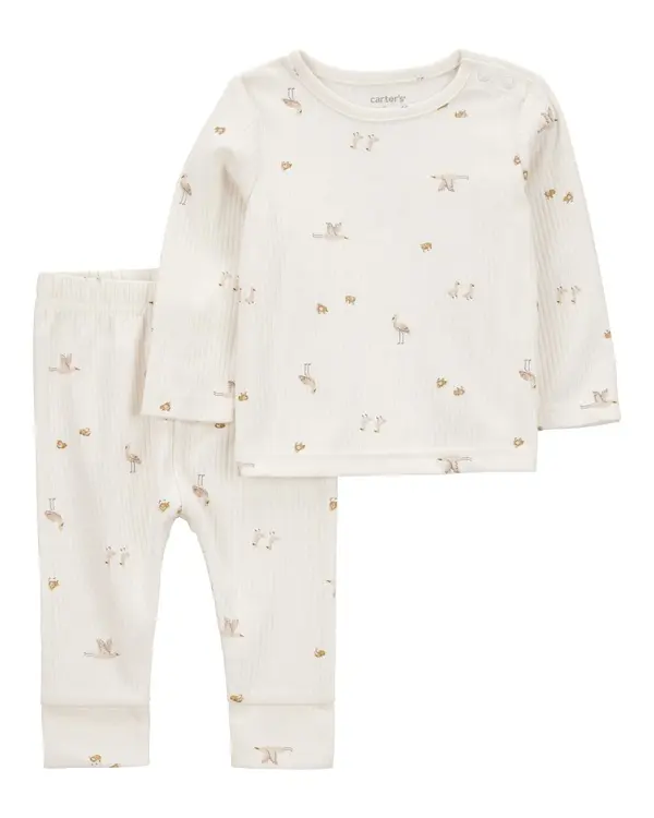 2-Piece Bird Print Long-Sleeve Tee & Pant Set