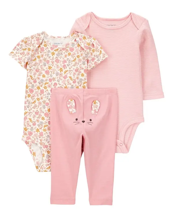 3-Piece Floral Mouse Little Character Set - Pink