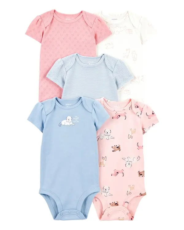 5-Pack Puppies Short-Sleeve Cotton Bodysuits
