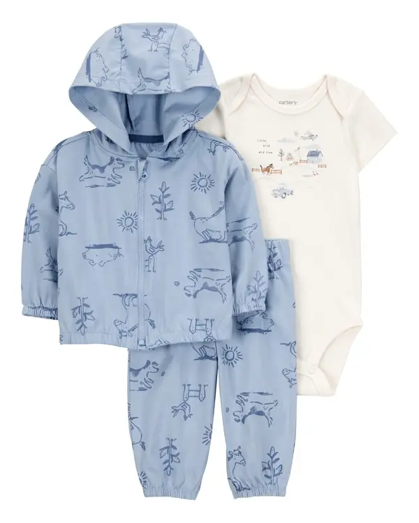 Dog 3-Piece Cardigan Set - Blue/White