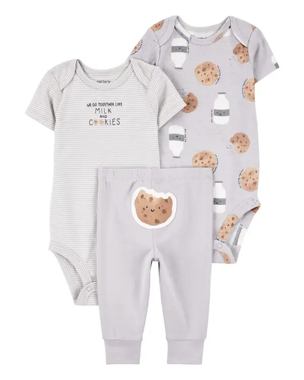 3-Piece Milk & Cookies Little Character Set - Grey