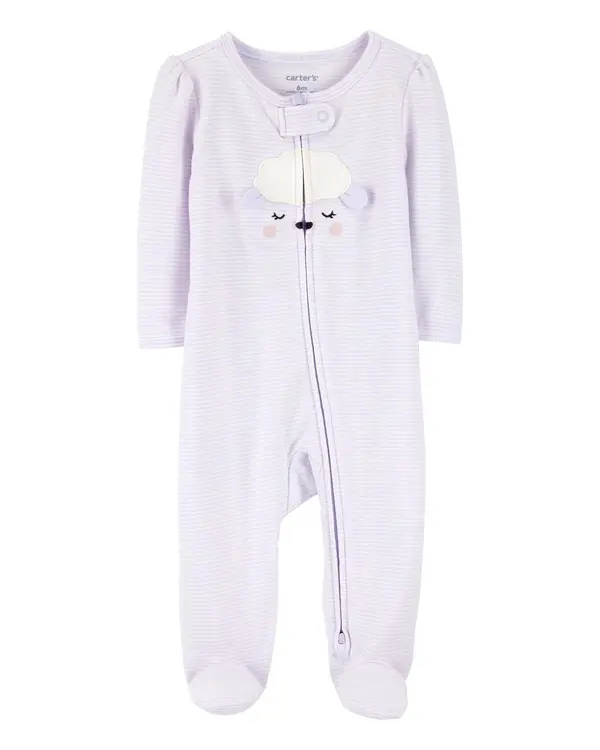 Lamb Print 2-Way Zip Cotton Sleep & Play Pajamas 