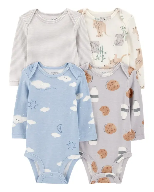 4-Pack Kangaroo Cloud Long-Sleeve Bodysuits
