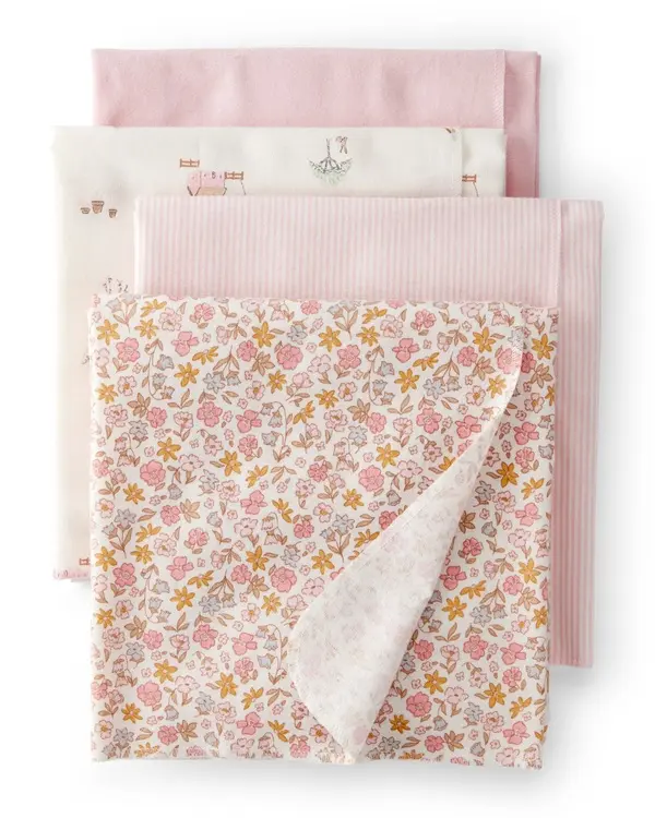 4-Pack Floral Receiving Blankets - Pink