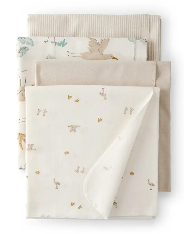 4-Pack Stork Print Receiving Blankets - Yellow
