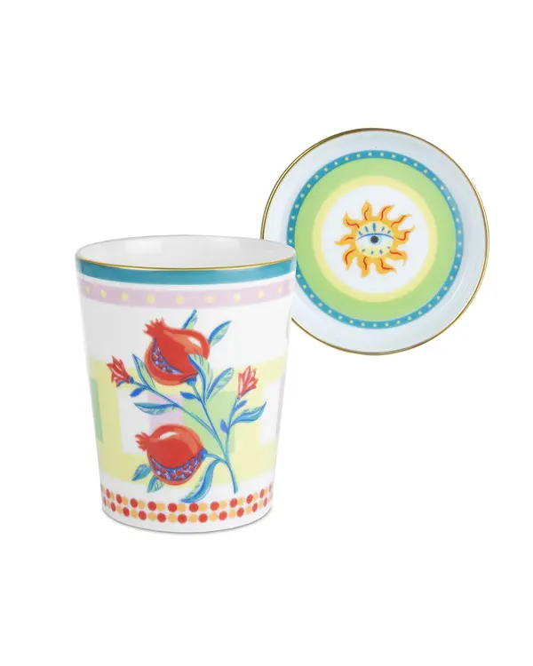 Cup with Lid and Saucer, Tree of Life, Diameter 9 cm, Height 12 cm