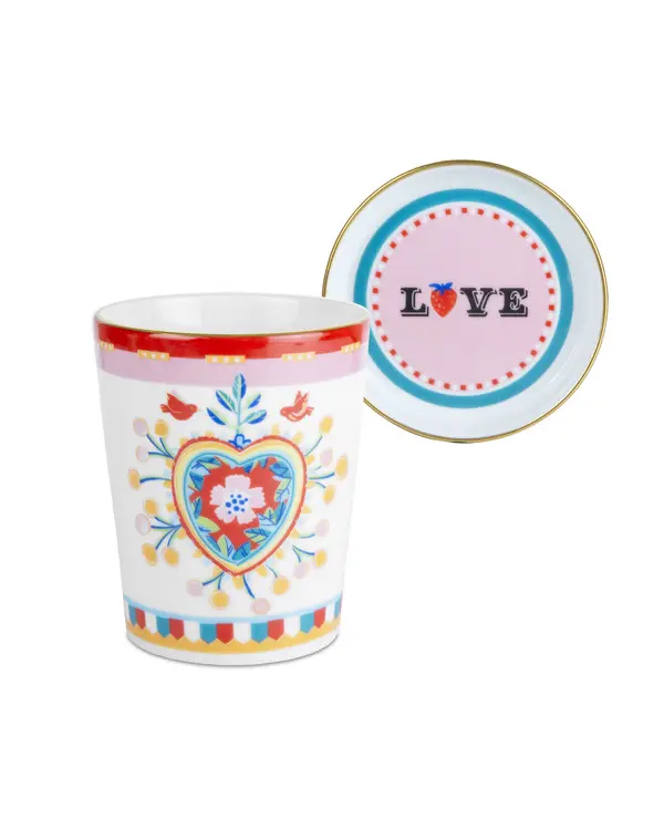 Cup with Lid and Saucer, Flower, Diameter 9 cm, Height 12 cm