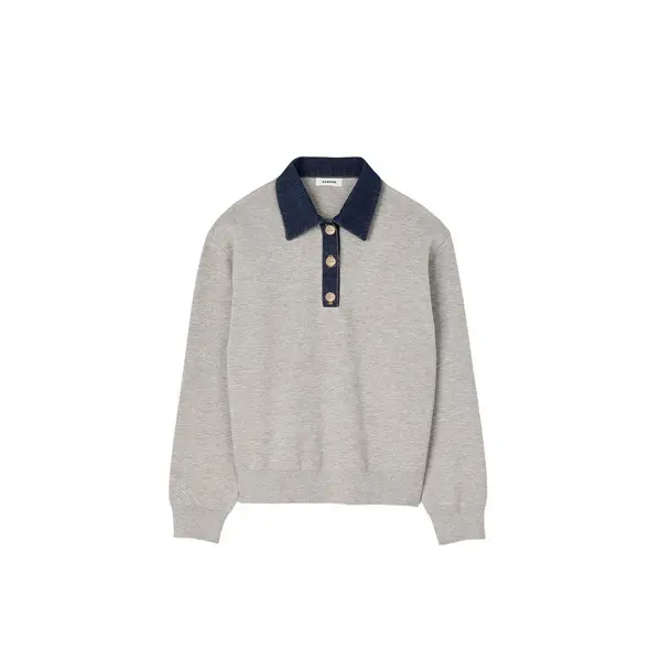 Jumper with denim collar