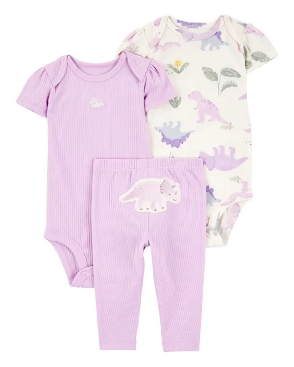 3-Piece Floral Dino Little Character Set - Purple