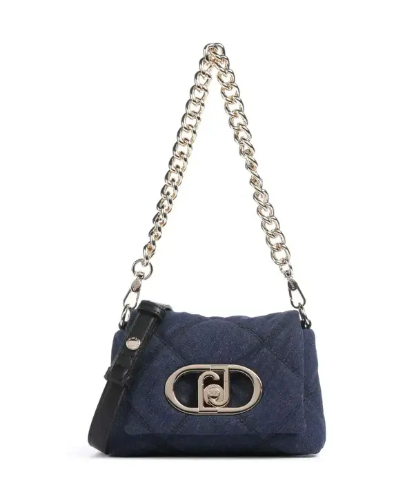 Quilted Denim Shoulder Bag with Gold chain Image